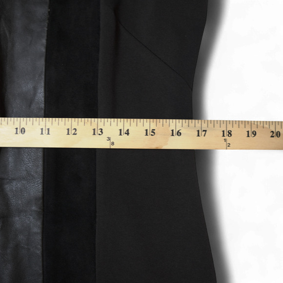 Calvin Klein Sheath Dress Sz 12 Black Leather Panel Edgy Sleeveless Needs Repair - Picture 12 of 13